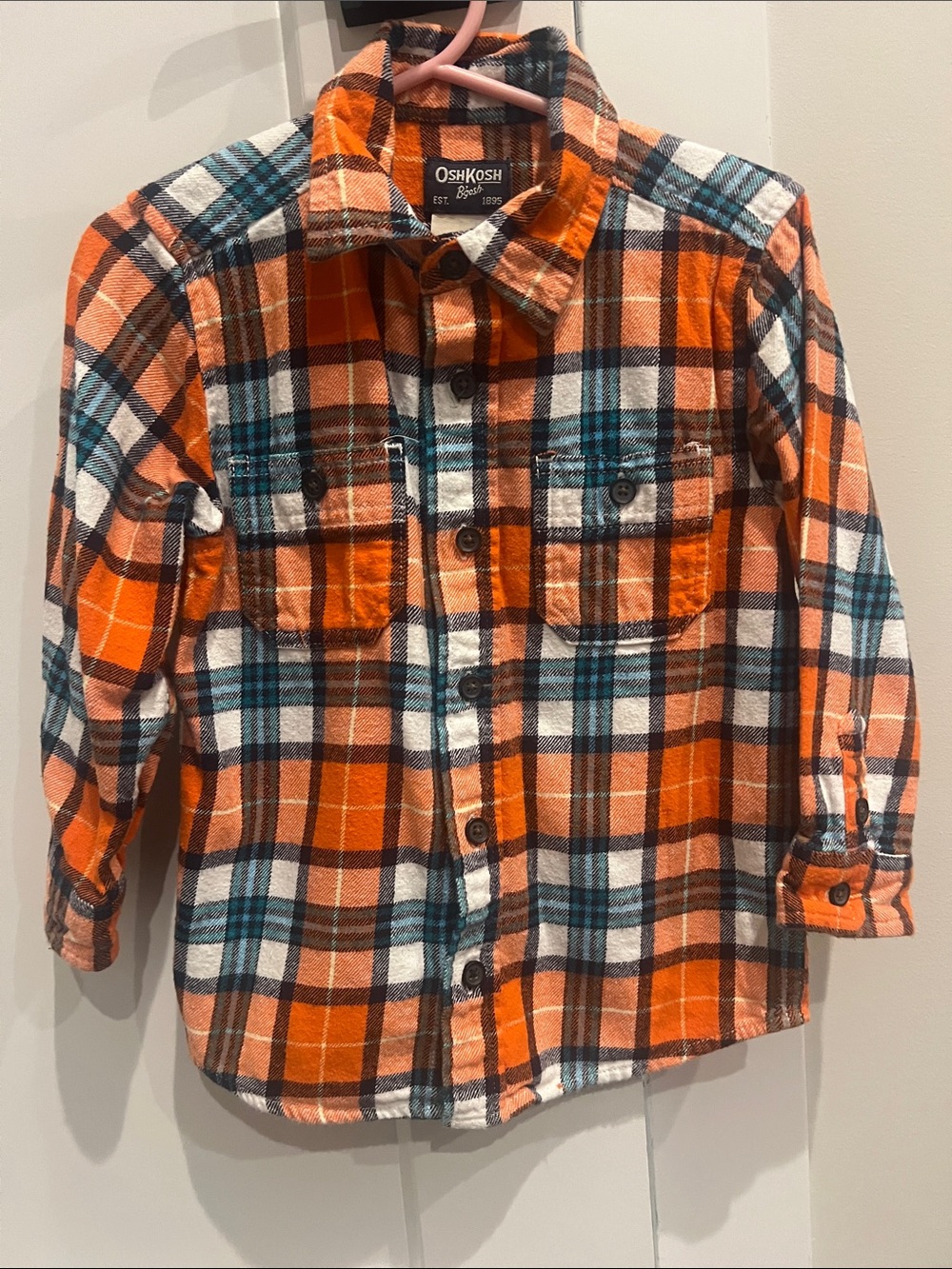 OshKosh B'gosh Orange Plaid Button-Down Shirt with Teal Accents